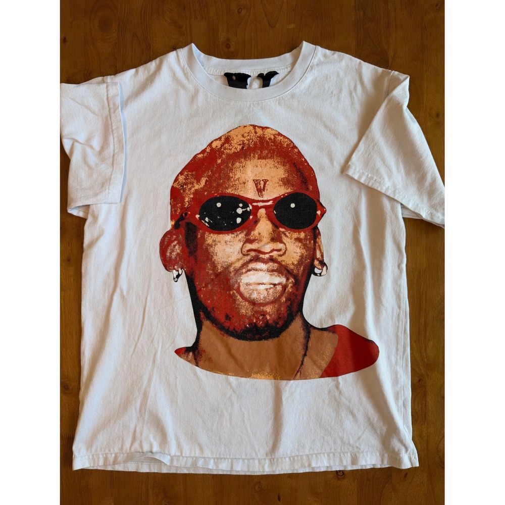 Vlone Dennis Rodman Graphic T-Shirt Mens Large White Short Sleeve Streetwear L